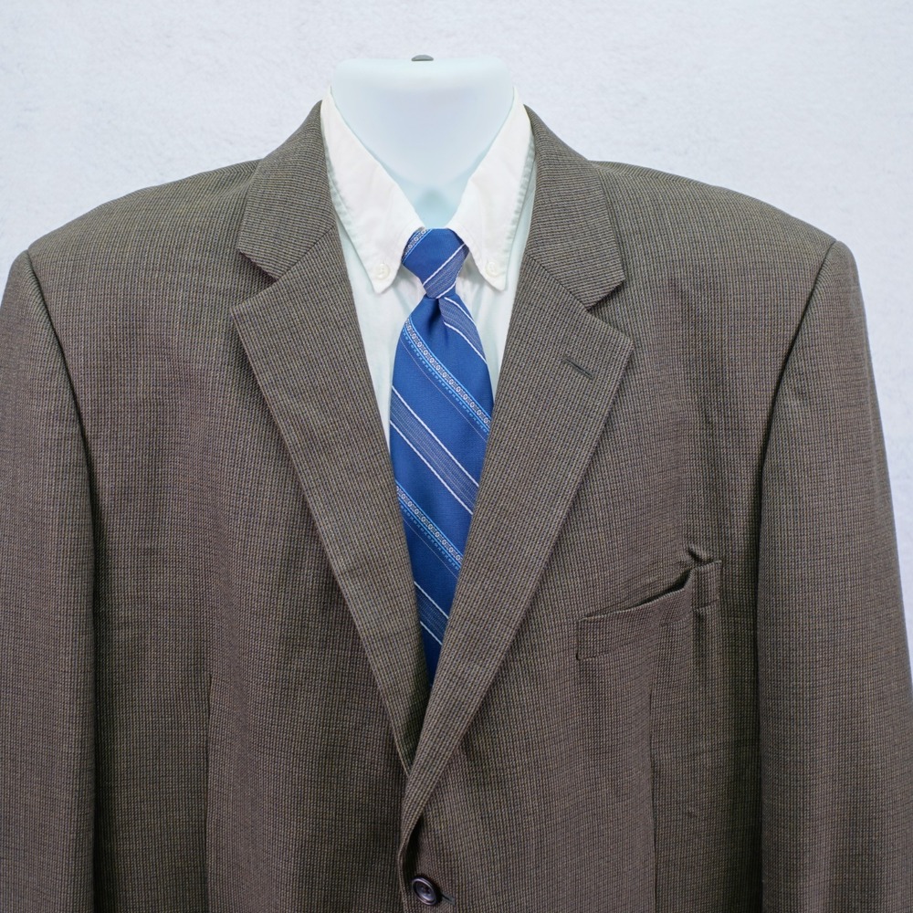 Pronto Uomo Couture Wool Brown Beige Blue Check Sport Coat Blazer 48L Tagged 50R